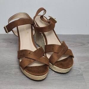 NEW Montego Bay Club Women's Brown Wedge Slingback Espadrille Sandal Size 8